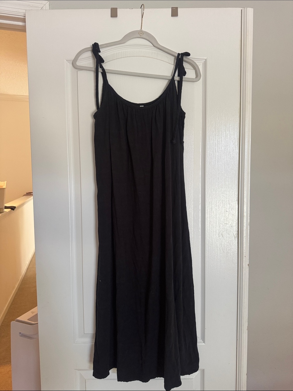 Rachel Pally Caity Linen Adjustable Tie Shoulder Relaxed Midi Dress Black Beachy